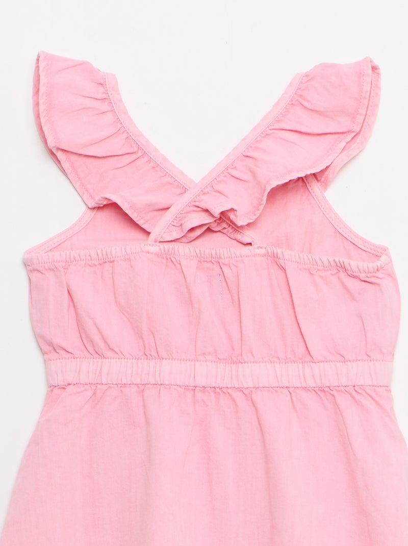 Vestido de alças com folhos liso Rosa - Kiabi