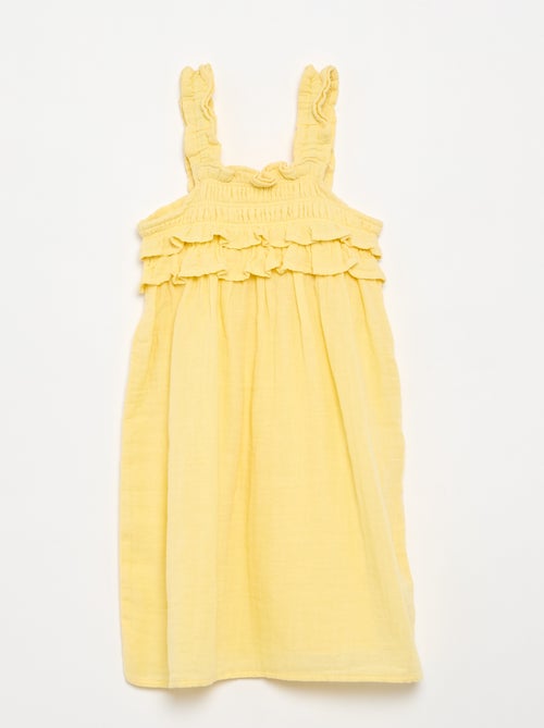 Vestido de alças com smock e folhos - Kiabi