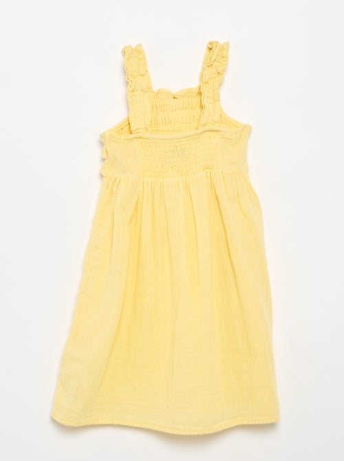 Vestido de alças com smock e folhos - Kiabi