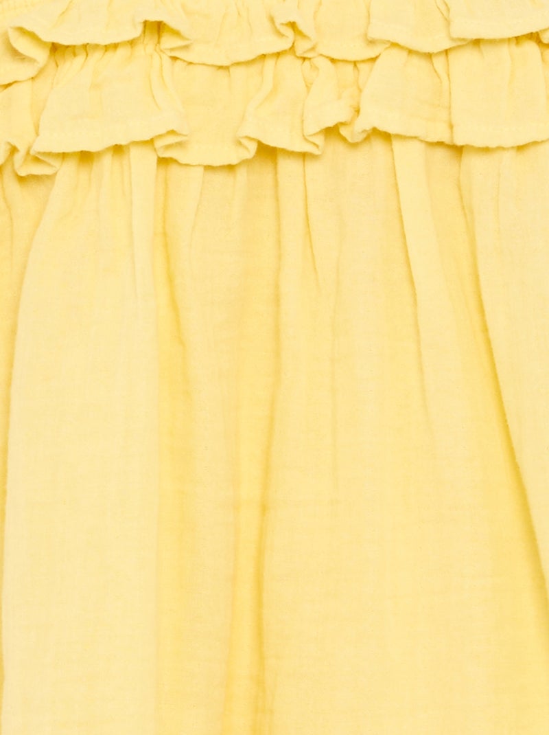 Vestido de alças com smock e folhos Amarelo - Kiabi