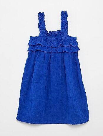 Vestido de alças com smock e folhos