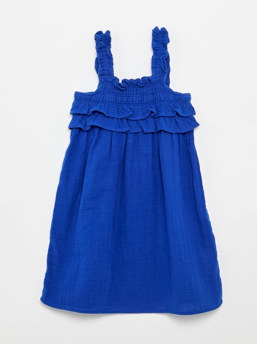 Vestido de alças com smock e folhos - Kiabi