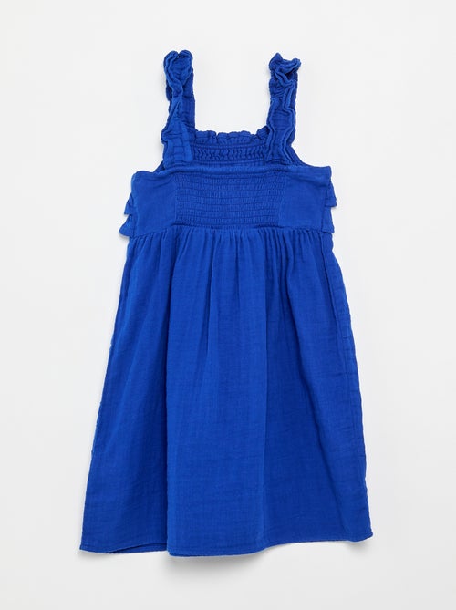 Vestido de alças com smock e folhos - Kiabi