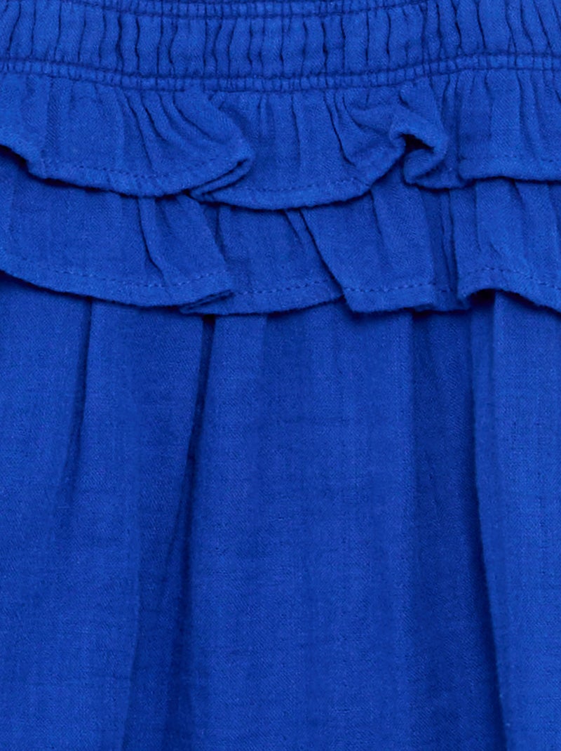 Vestido de alças com smock e folhos Azul - Kiabi
