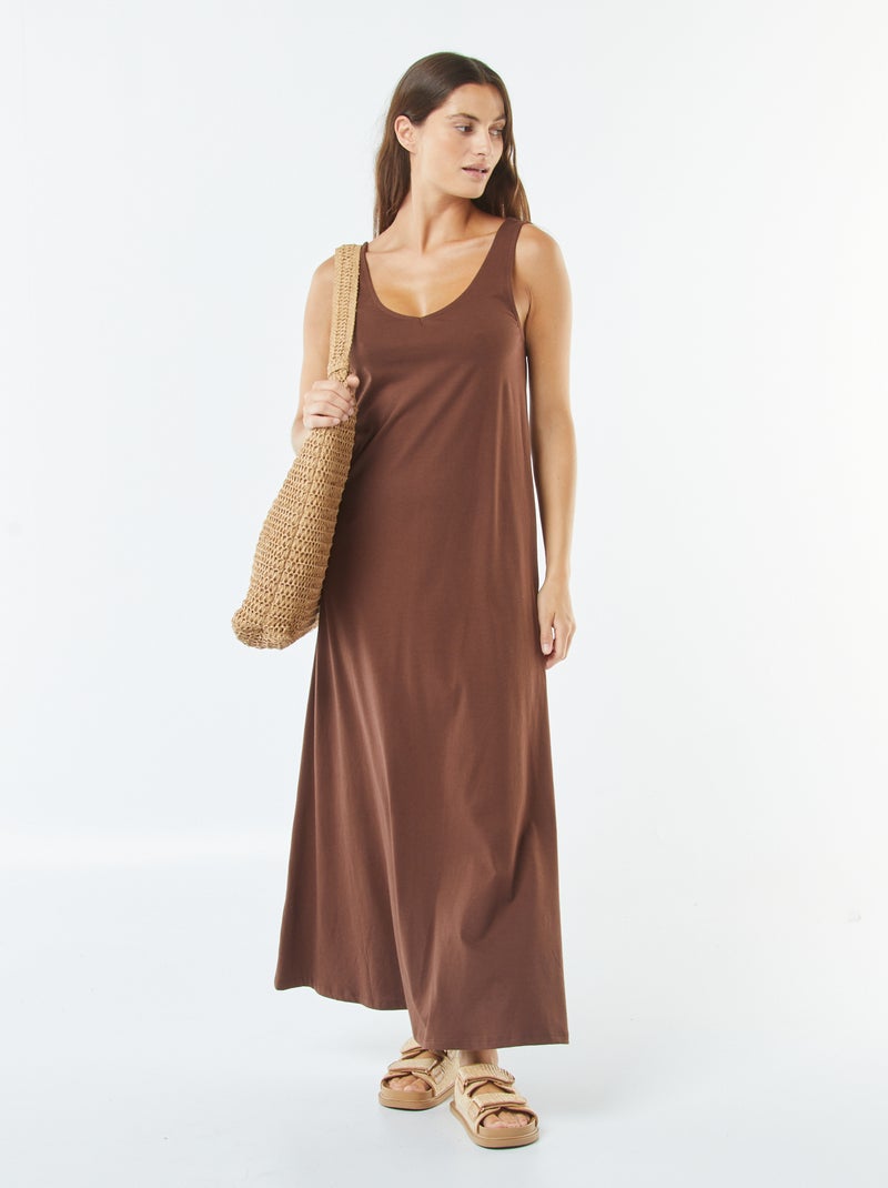 Vestido de alças comprido Castanho - Kiabi