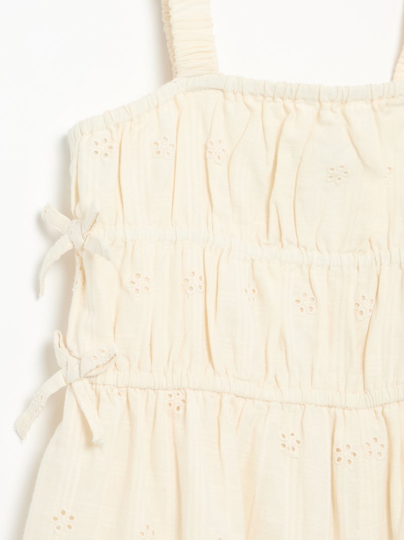 Vestido de alças finas com bordados all-over Branco - Kiabi