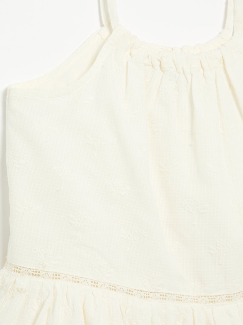 Vestido de alças finas não ajustáveis com bordados Branco - Kiabi