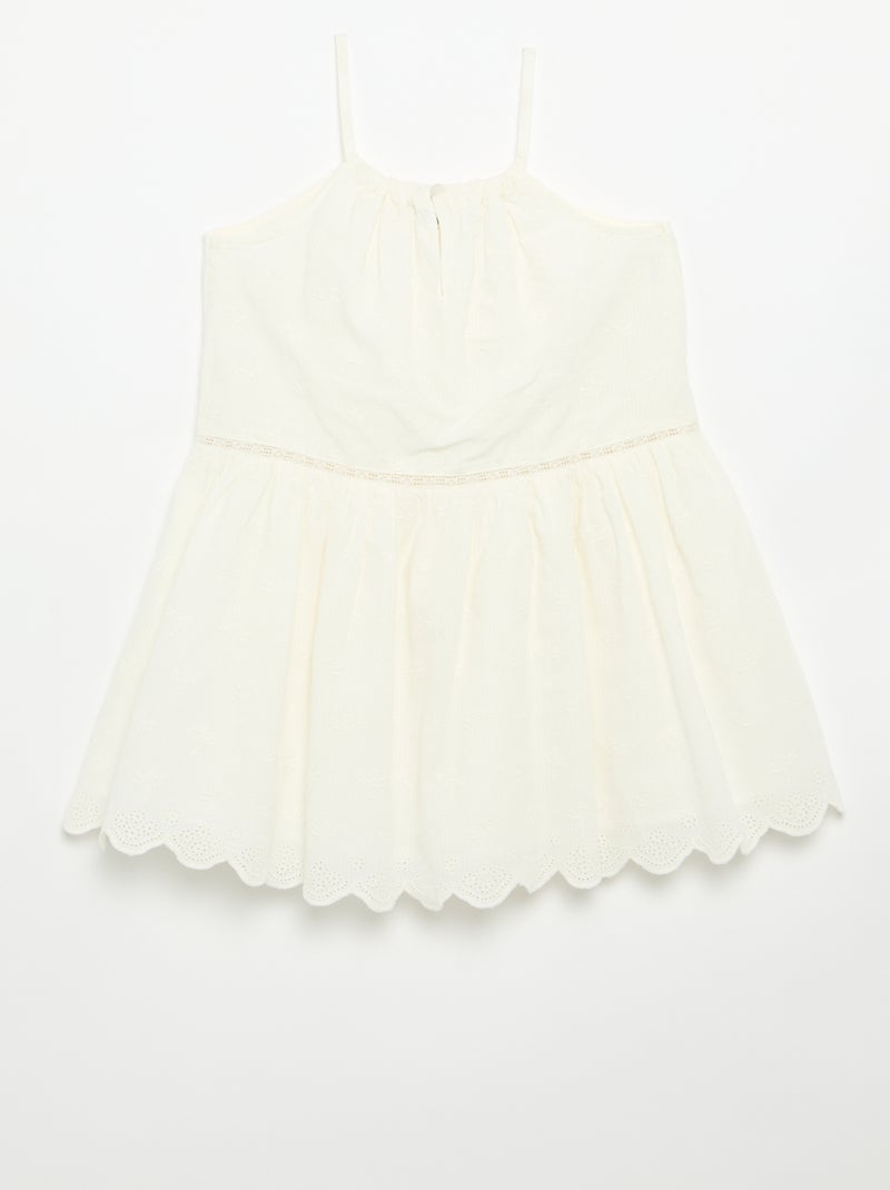 Vestido de alças finas não ajustáveis com bordados Branco - Kiabi