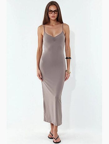 Vestido de alças midi sem mangas busem