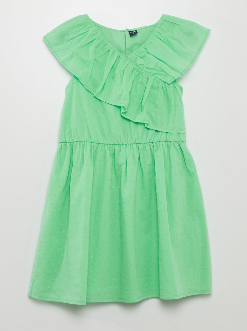 Vestido de algodão a ponto cheio VERDE - Kiabi