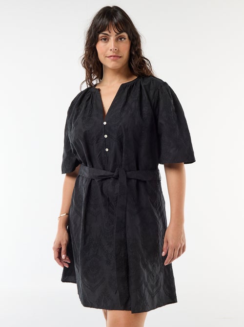 Vestido de algodão com bordado inglês - Kiabi