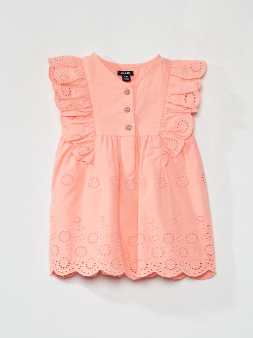 Vestido de algodão com bordado inglês - Kiabi