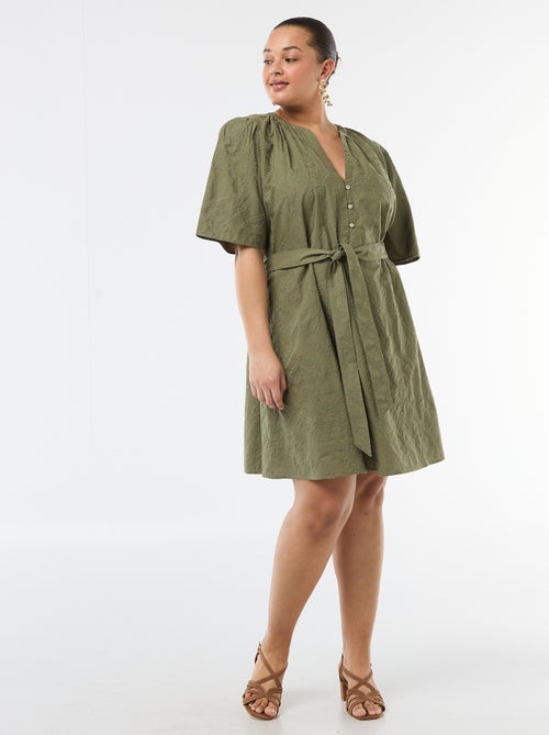 Vestido de algodão com bordado inglês - Kiabi