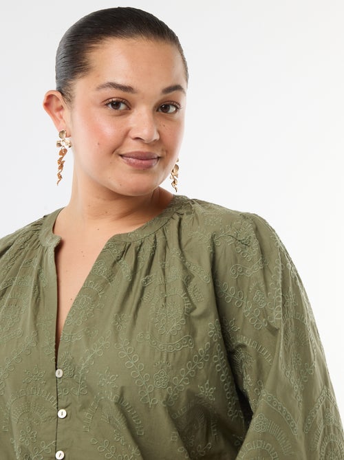 Vestido de algodão com bordado inglês - Kiabi