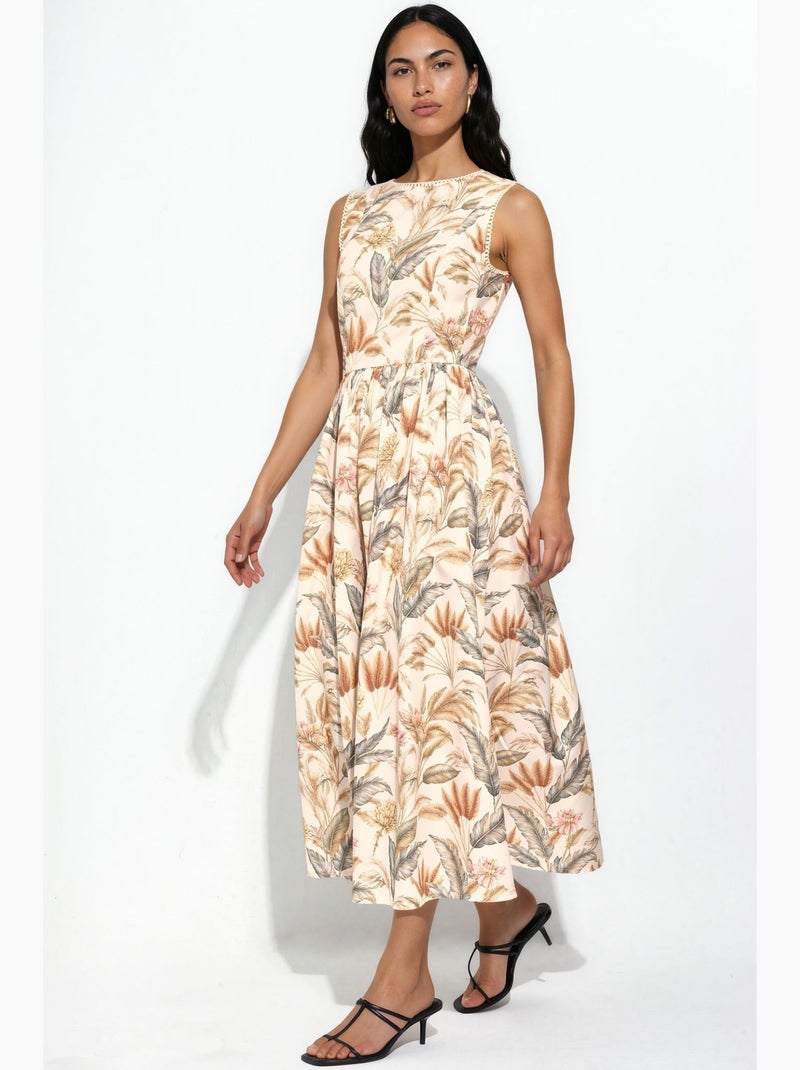 Vestido de algodão com detalhe em renda hiccup Creme - Kiabi