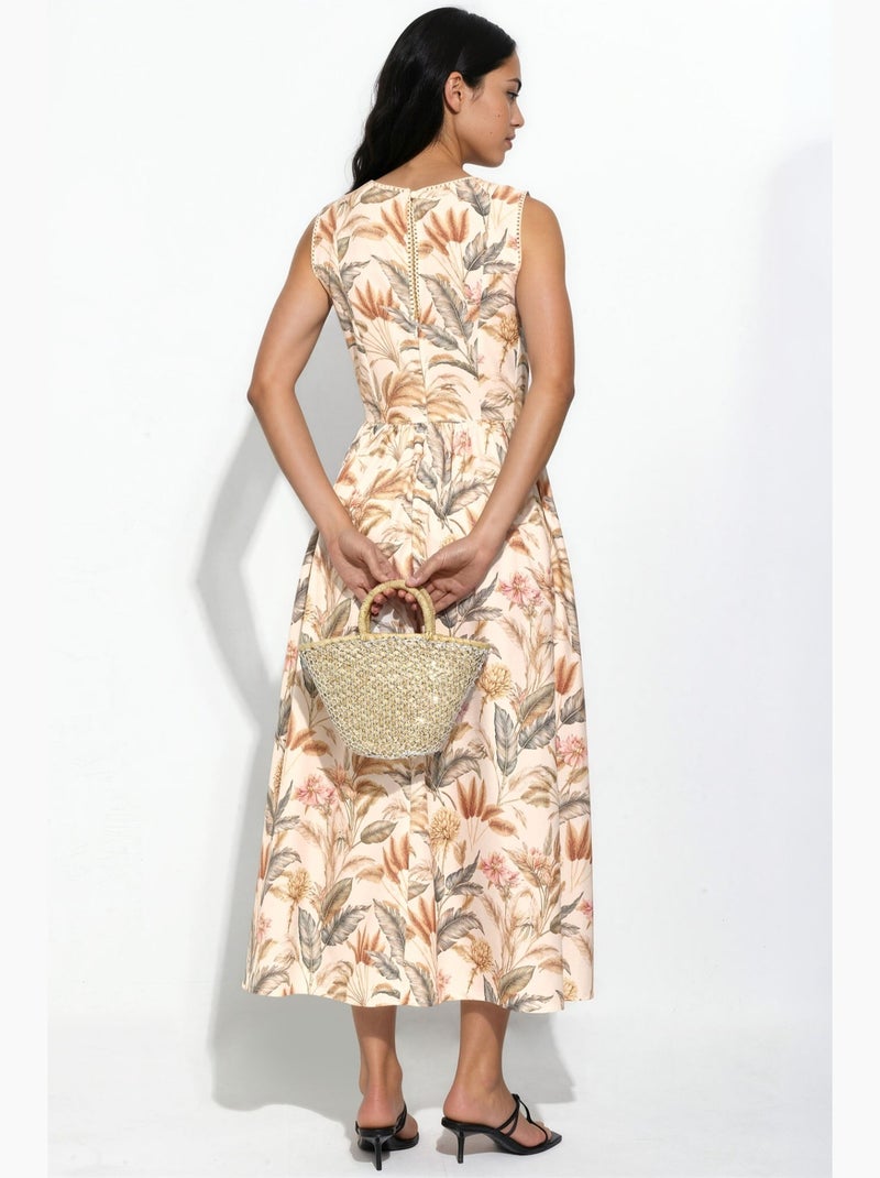 Vestido de algodão com detalhe em renda hiccup Creme - Kiabi