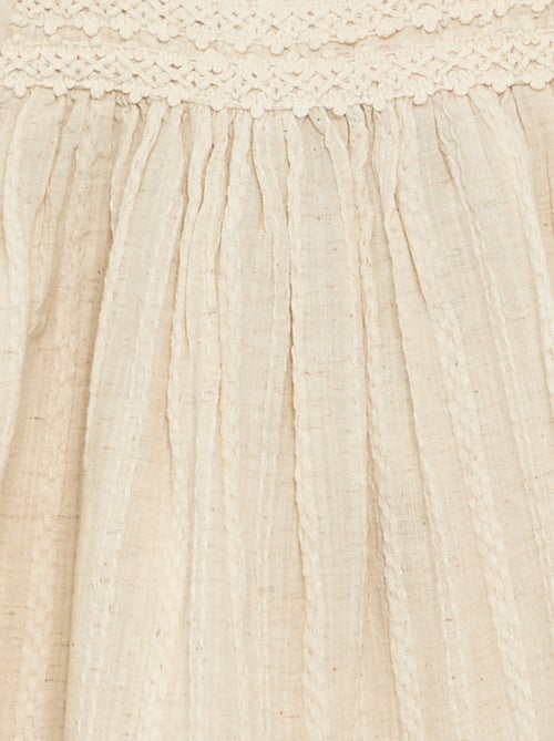 Vestido de algodão e linho com detalhes em macramé - Kiabi