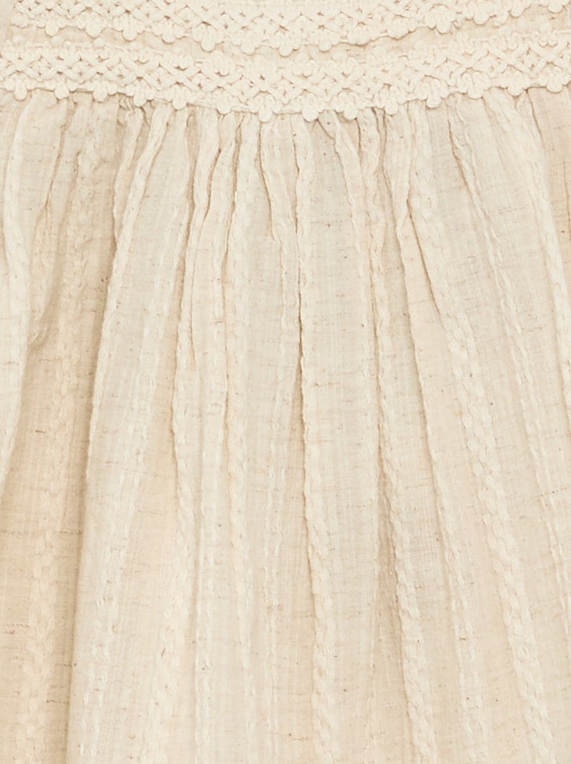 Vestido de algodão e linho com detalhes em macramé Cru - Kiabi