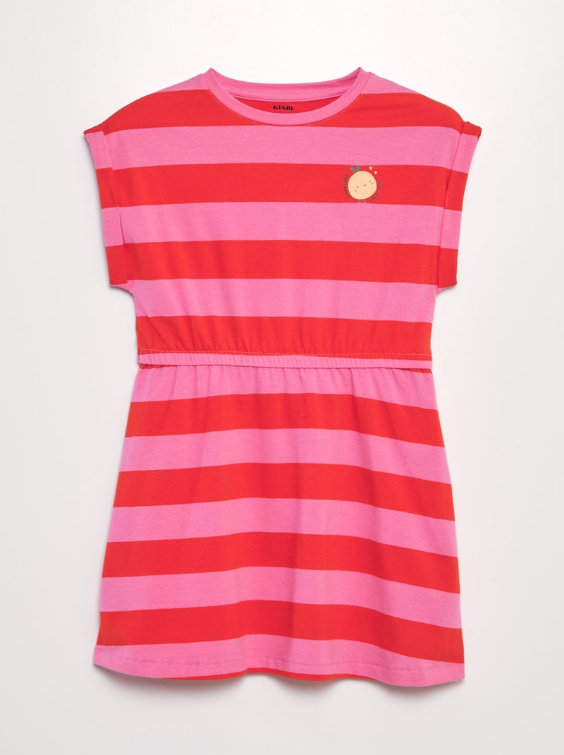 Vestido de algodão elástico com cós marcado VERMELHO - Kiabi