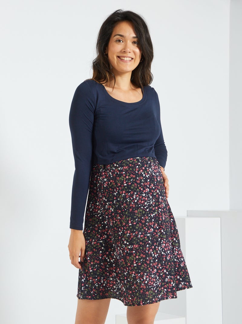 Vestido de amamentação em dois materiais AZUL - Kiabi