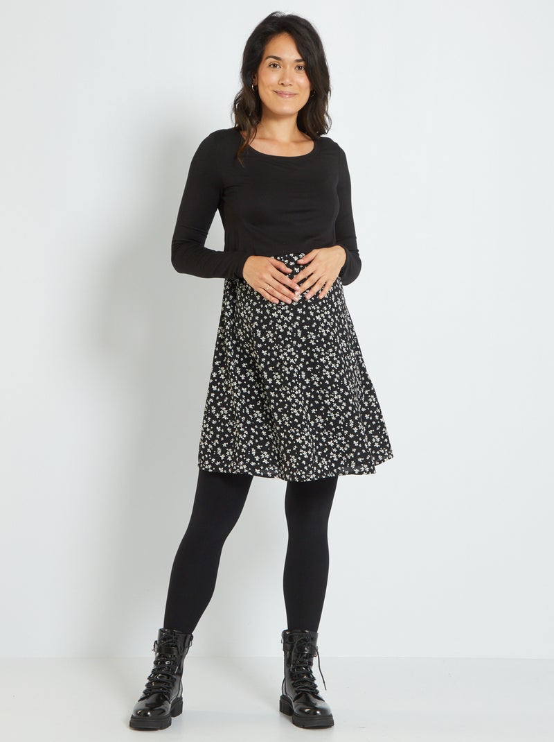 Vestido de amamentação em dois materiais PRETO - Kiabi