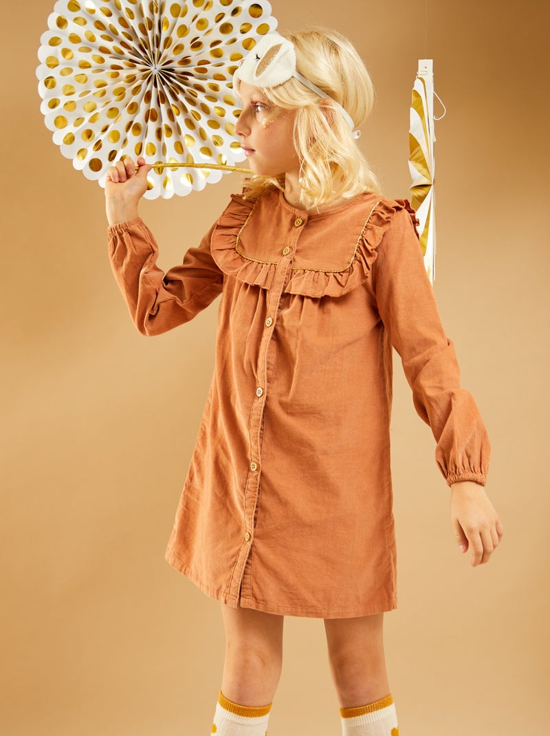 Vestido de bombazina - bege Bege Canela - Kiabi