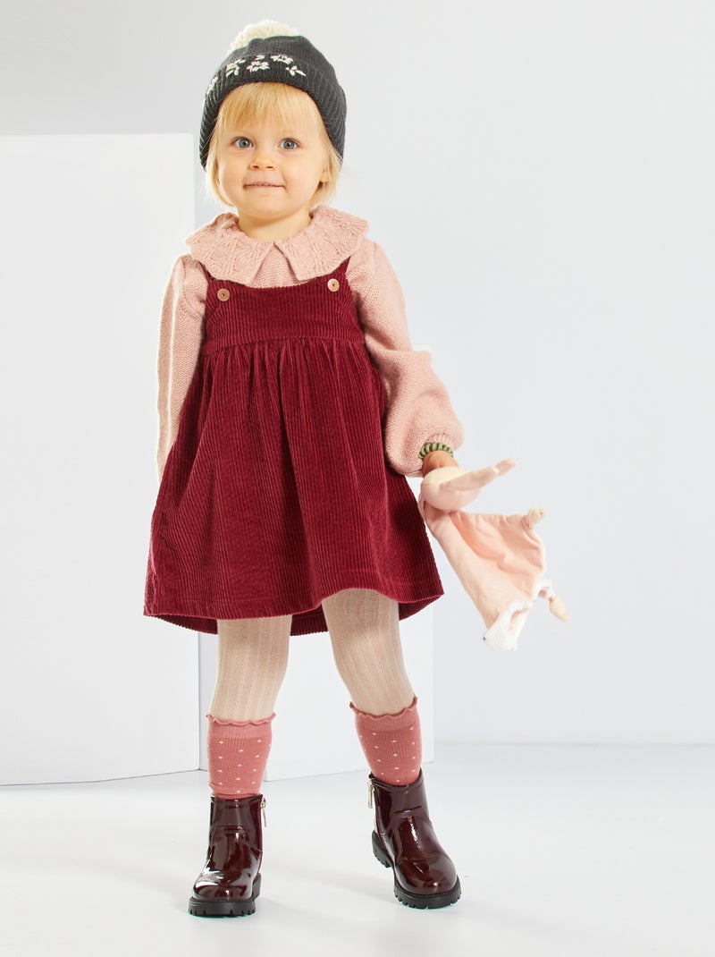 Vestido de bombazina Vermelho Vinho - Kiabi