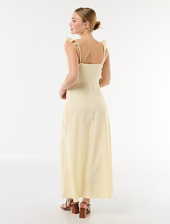 Vestido de cerimónia com alças com folhos