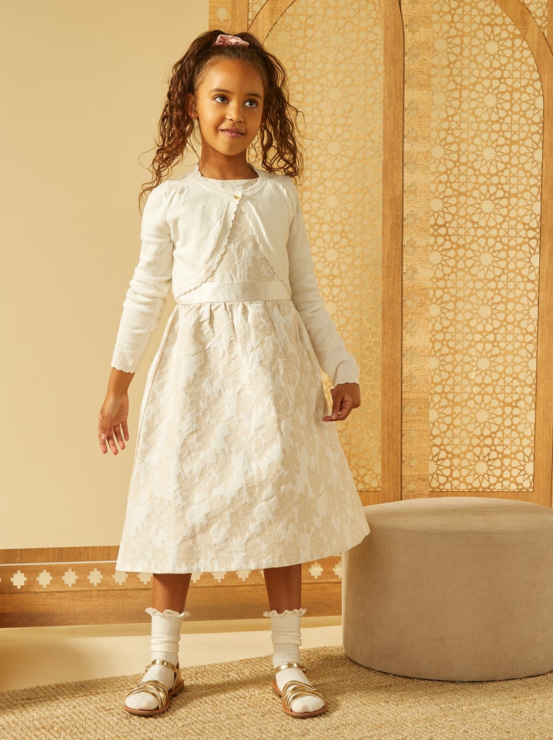 Vestido de cerimónia em jacquard sem mangas BRANCO - Kiabi