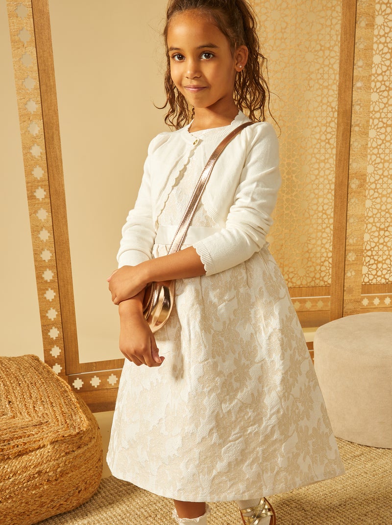 Vestido de cerimónia em jacquard sem mangas BRANCO - Kiabi