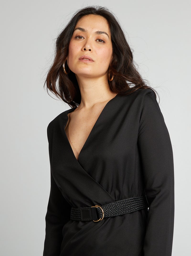 Vestido de cetim com decote cruzado Preto - Kiabi