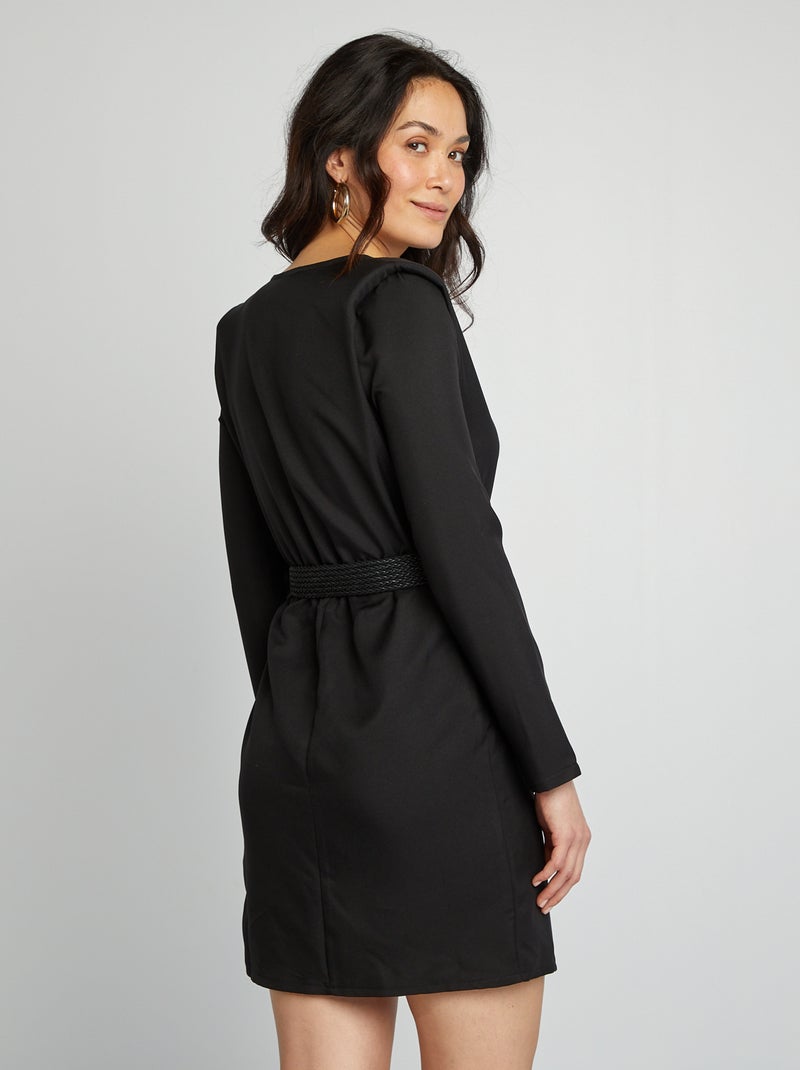 Vestido de cetim com decote cruzado Preto - Kiabi