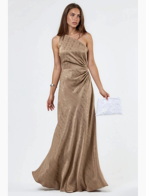 Vestido de cetim com padrão, um ombro e detalhe cut-out hiccup - Kiabi