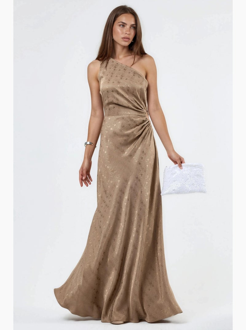 Vestido de cetim com padrão, um ombro e detalhe cut-out hiccup Camelo - Kiabi