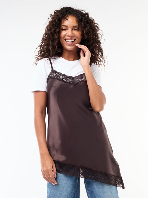 Vestido de cetim com renda - Kiabi