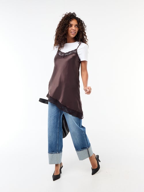 Vestido de cetim com renda - Kiabi