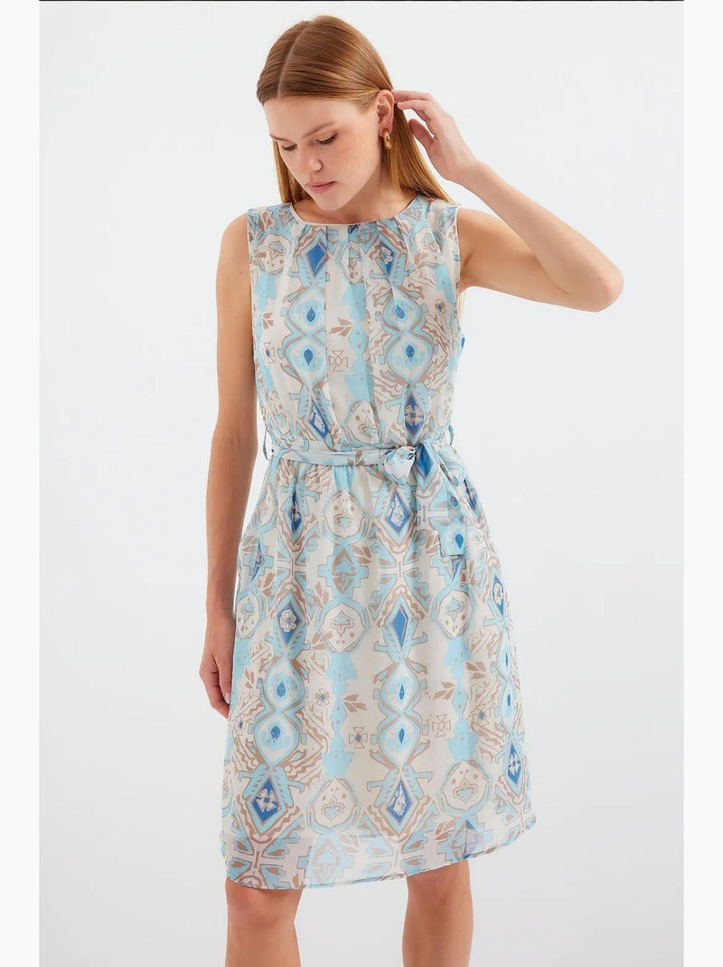 Vestido de chiffon sem mangas com padrão bdart Azul claro - Kiabi