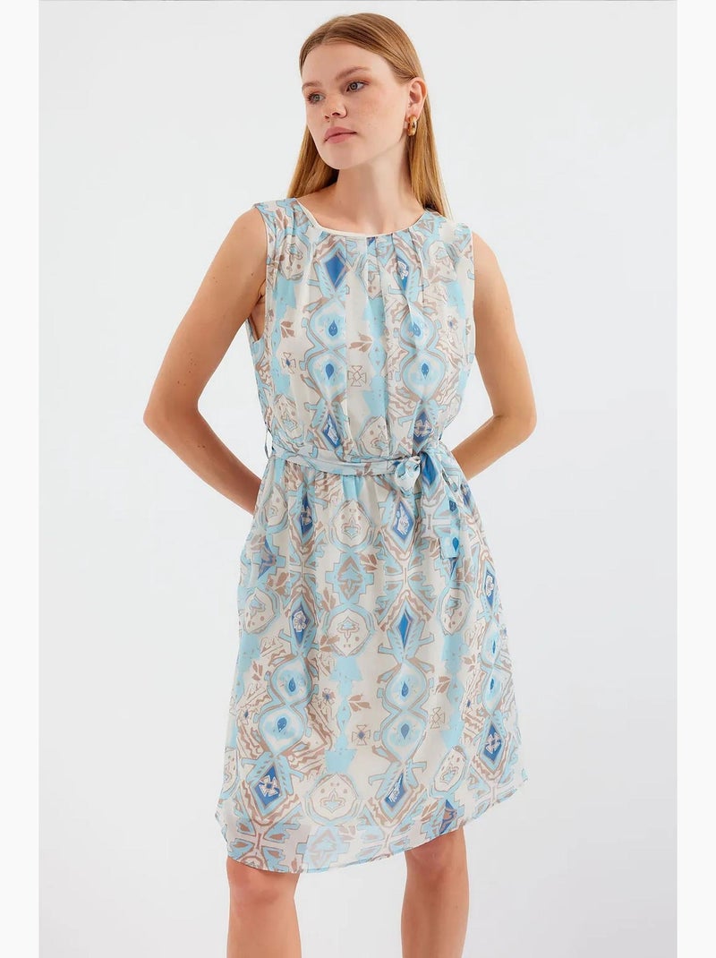 Vestido de chiffon sem mangas com padrão bdart Azul claro - Kiabi