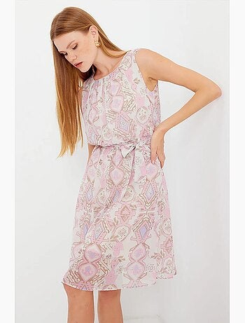 Vestido de chiffon sem mangas com padrão bdart