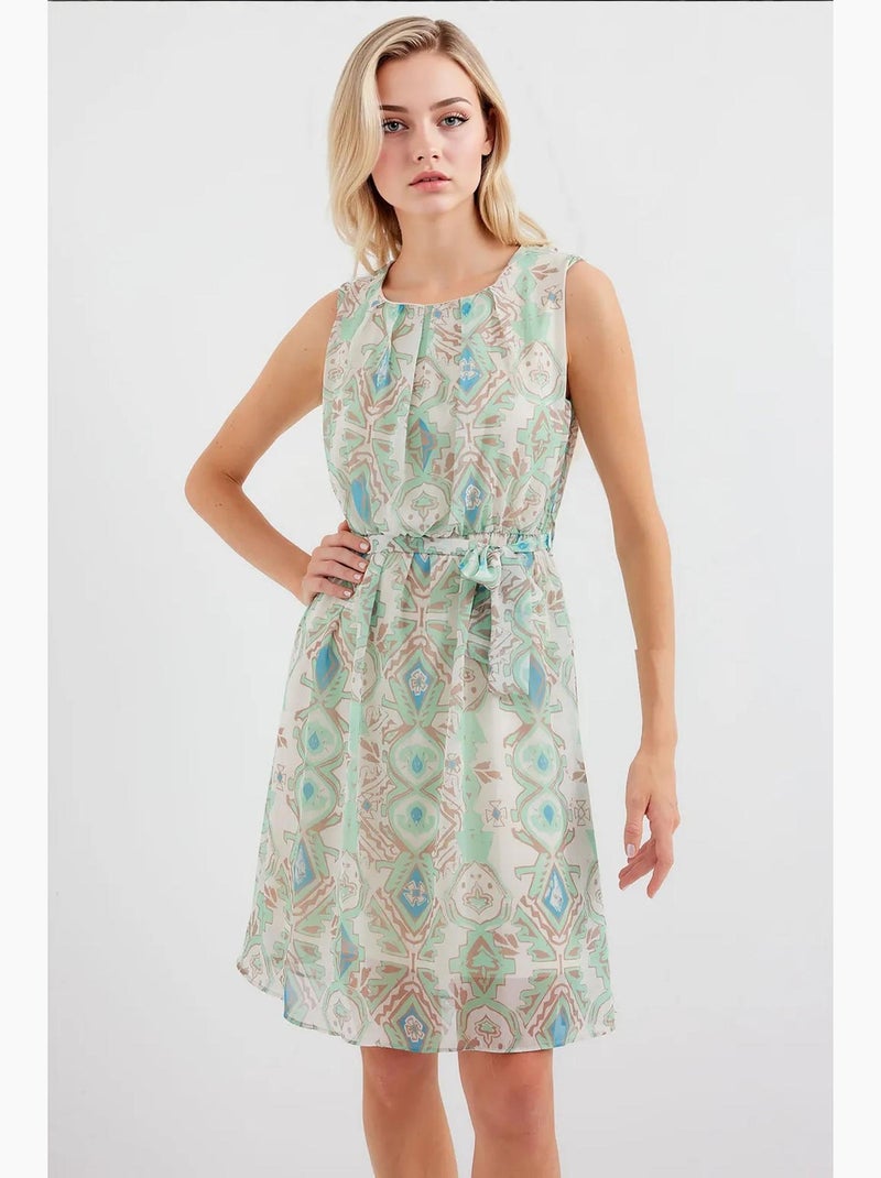 Vestido de chiffon sem mangas com padrão bdart Verde menta - Kiabi