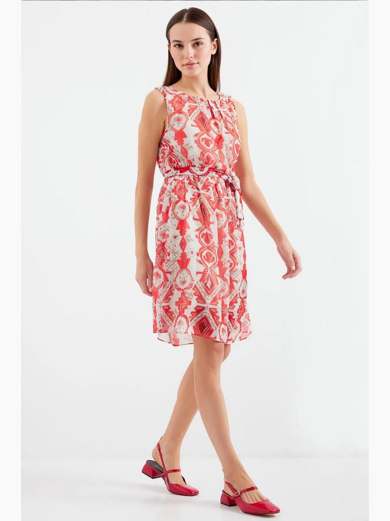 Vestido de chiffon sem mangas com padrão bdart Vermelho - Kiabi