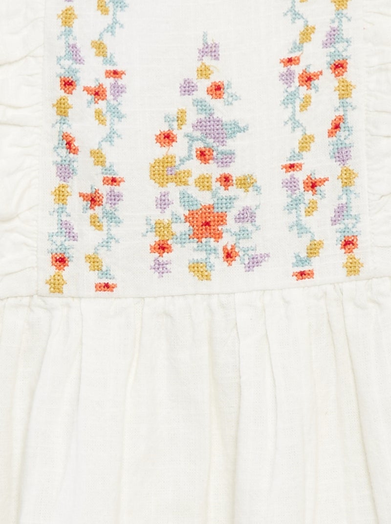 Vestido de corrente e trama com bordados Branco - Kiabi