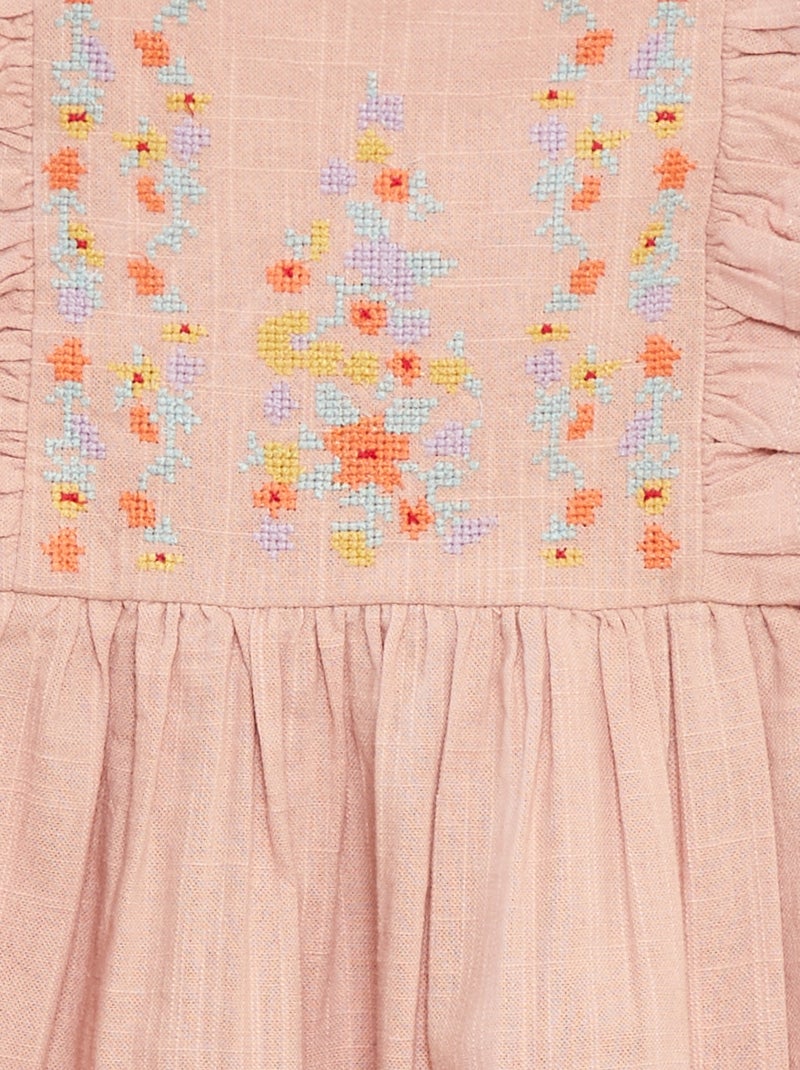 Vestido de corrente e trama com bordados Rosa - Kiabi