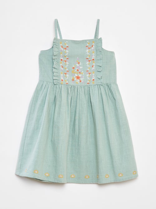 Vestido de corrente e trama com bordados - Kiabi