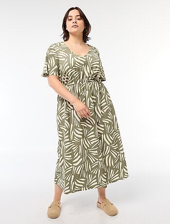 Vestido de corte comprido com motivo e decote em V
