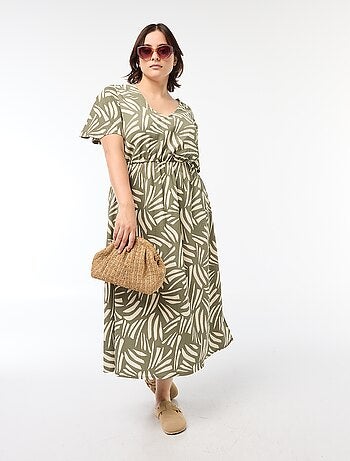 Vestido de corte comprido com motivo e decote em V