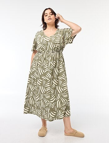 Vestido de corte comprido com motivo e decote em V