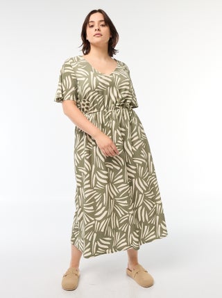 Vestido de corte comprido com motivo e decote em V