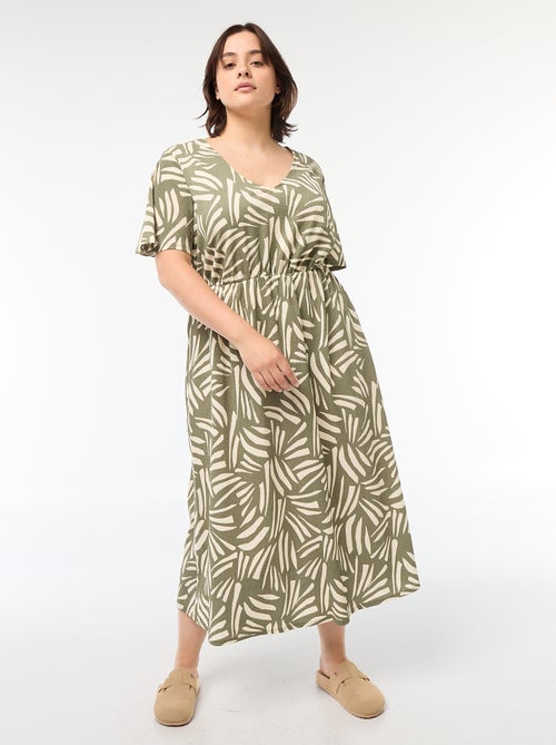 Vestido de corte comprido com motivo e decote em V - Kiabi