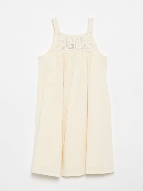 Vestido de croché e tecido crepe - Kiabi